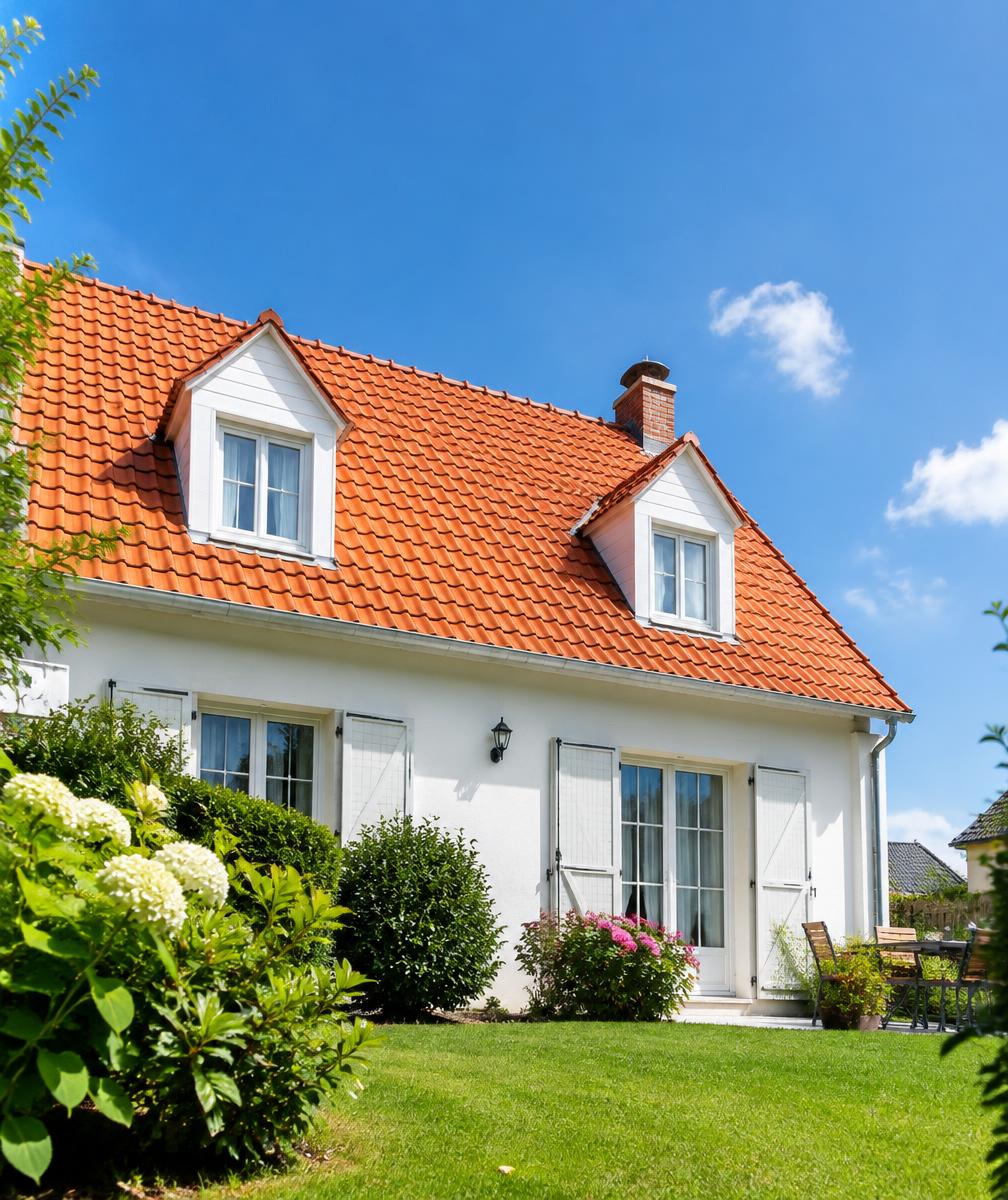 Maison lumineuse avec une toiture en tuiles parfaitement propre